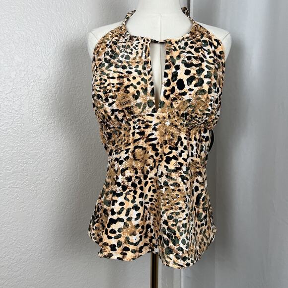 Mynah Tankini Swim Top Womens 18W Tan Leopard Print Jungle Halter Swimwear - Picture 1 of 10